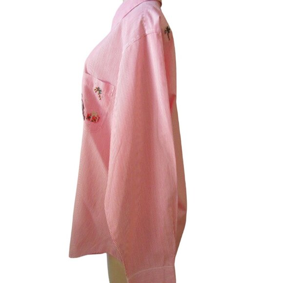 Vintage Las Olas Button Down Shirt w Christmas Theme in Pink & White, SZ Large - Picture 7 of 8